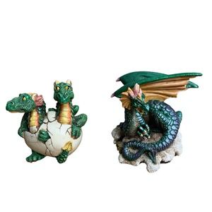 1997 WU Twin Dragon Figurine Hatching From Egg & 1998 WUI Dragon on Rock Resin